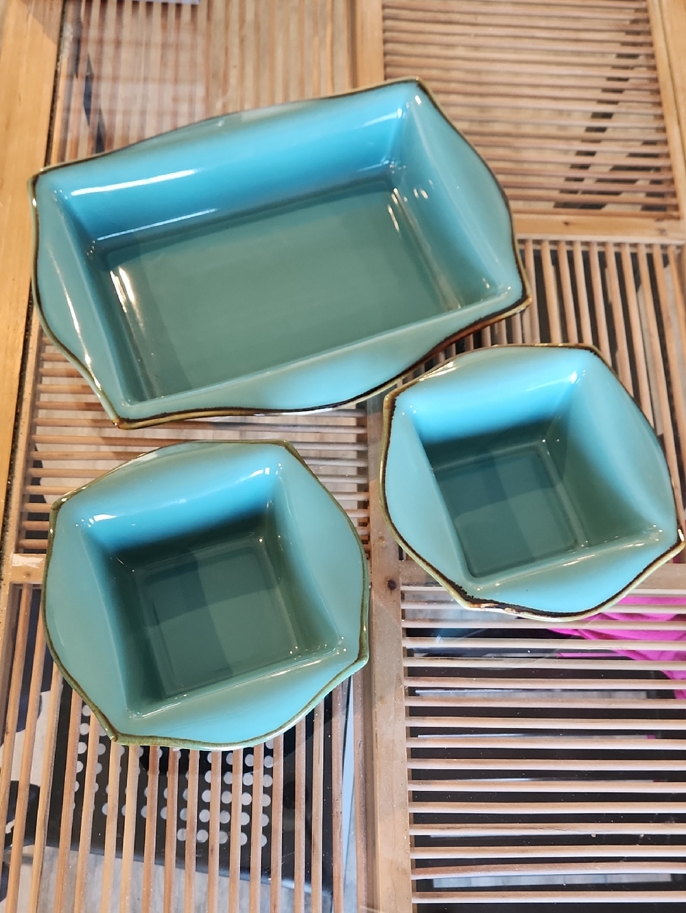 Southern Living At Home Aqua Teal Ceramic Serving Bowls Set